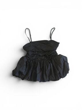 Black Ruffled Spaghetti Strap Tank Top
